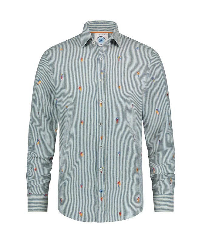 Camisa A FISH NAMED FRED Lino Rayas y bordados